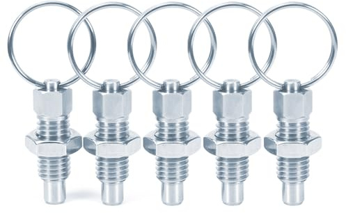 POFET 5 Stück rostfreier Indexkolben aus rostfreiem Stahl mit Zugring M8,Federkolben mit Zugring, M8 Schnellspannstift mit Fallnocken und Feder