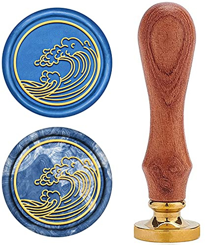 craspire Wachs-Siegel-Stempel, Siegelwachsstempel Spindrift-Muster Retro Holzstempel Wachssiegel 25 mm Abnehmbar Messingdichtung Holzgriff Für Umschläge Einladungen Hochzeit Verschönerung