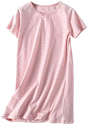 Uobzyaq Stripes Nightgowns for Kids Cotton Softness Daytime Sleepshirts Summer Nightdress Sleepwear for 3-10 Years Pink Size 9-10Years(150)