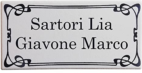 GUIZZO Creart - Targa Personalizzata con Nomi/Via/Famiglia in Ceramica, Targhetta Personalizzata Modificabile Stile Liberty, Porta Ingresso con Numero Civico Esterno, Made in Italy, 15x7,5 H cm