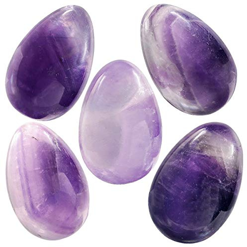 Nupuyai 5 Stück Amethyst Edelsteine Ei Handschmeichler Heilsteine | Handschmeichler Stein in Eierform, Meditation Massagesteine, Taschensteine, Heilsteine Glücksbringer, Wicca Kristall Deko