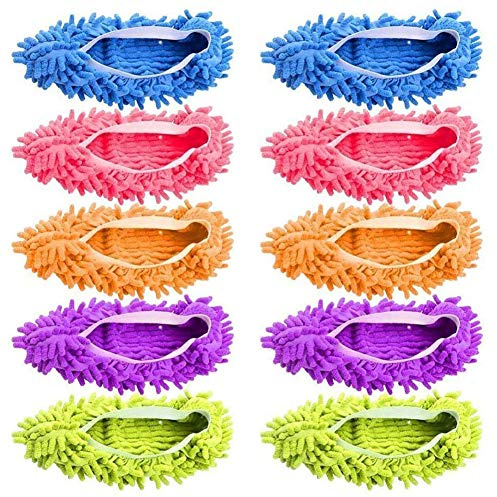 Microfiber Floor Cleaner Foot Slippers Shoe Covers Dust Mop Socks Duster House Cleaning for Men Women, Bathroom, Office, Kitchen, House Polishing, Washable, 5 Pairs [10 PCS]
