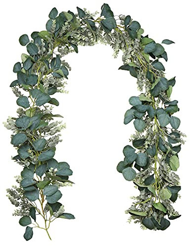 Kunstpflanz Künstliche Eukalyptus Pflanze Girlande Eukalyptus Reben Hängend Girlande Deko für Hochzeit Badezimmer Garten Küchen Dekoration 1PC，182CM