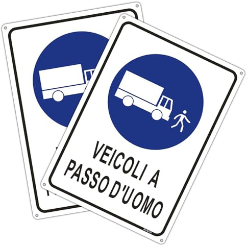 Andchi 2 pezzi Segnaletica di Sicurezza sul lavoro - Segnali di Obbligo - VEICOLI A PASSO D'UOMO, Targa in metallo in alluminio, antiruggine, 25 x 35 cm