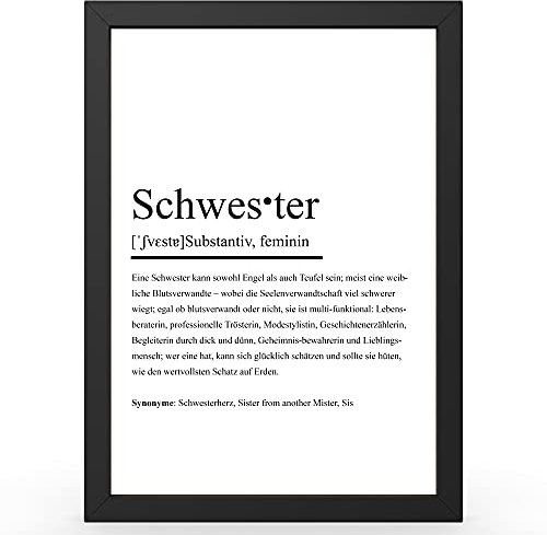 Urhome DIN A5 Kunstdruck Definition Schwester ohne Rahmen - Worterklärung wie im Duden Lexikon als Wanddeko Spruch-Poster Deko Wandbild mit Spruch gerahmt für Wohnung Familie Geschenk