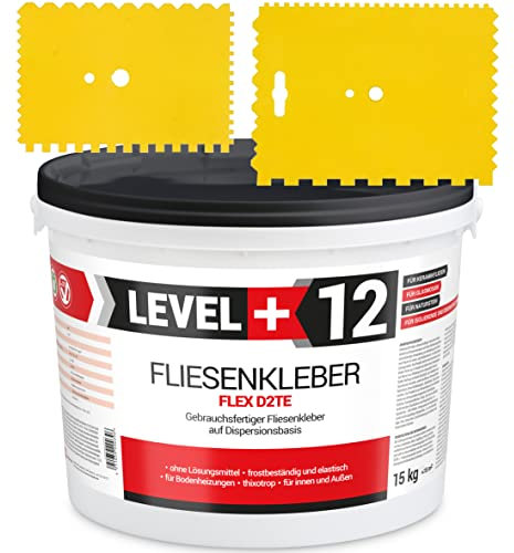 Fertig Fliesenkleber 10kg Weiß + 2St. Zahnspachtel Kunstoff Steinkleber Flexmörtel Dispersions-Kleber SET RM12 TR