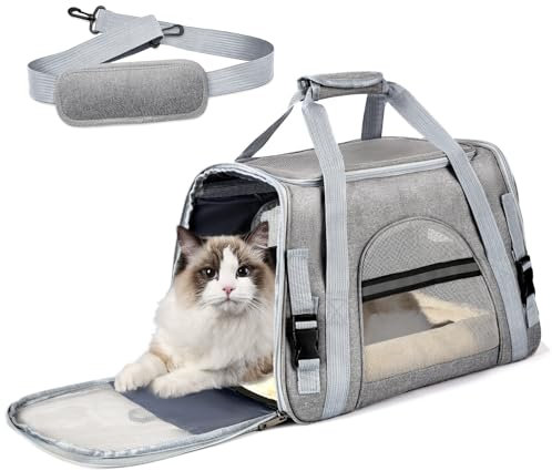 Katzentransportbox,Atmungsaktive Hundebox Faltbar,Haustier Transporttasche Mit Schultergurt Verstellbarem,Katzenrucksack Big Transportbox Katze Mit Abnehmbarer Plüschmatratze FüR Reisen/Auto/Flugzeug