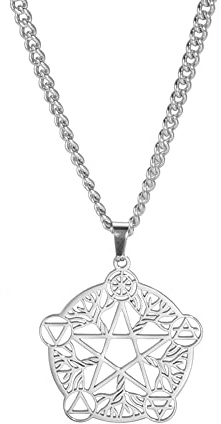 Dreamtimes Halskette mit Pentagramm-Anhänger Edelstahl 12 Sternbilder keltische Sterne Mond Wicca heidnische Halskette magisches Amulet Schmuck für Männer und Frauen (Baum des Lebens-S)