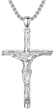 enjoylifecreative Sterling Silber Jesus Christus Kruzifix Großes Kreuz Religiöse Anhänger Halskette, Jesus Kreuz Schmuck, Antik Finish Kreuz Halsketten für Männer Pfeifenform