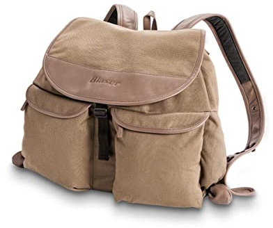 Blaser wasserabweisender Jagdrucksack Canvas | Klassischer Jagdrucksack leise 35 Liter mit Lederbesatz inklusive Sitzkissen und Wildtransportsack