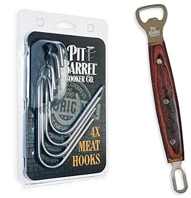 Pit Barrel Meat Hook Kit - Stainless Steel Meat Hooks (Set of 4) and Ultimate Hook Tool with Bottle Opener