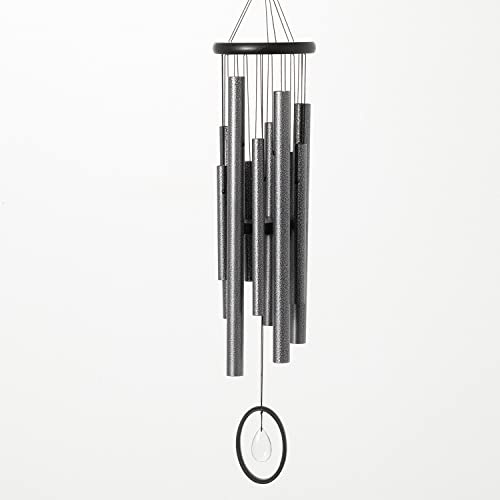 Woodstock Chimes Signature Collection, Windspiel aus Kristall, Stille, mittelgroß, 68 cm, Antik-Silber-Windspiel für Outdoor, Terrasse, Haus oder Garten