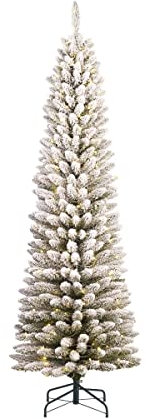 Árbol de Navidad Decorativo Verde Efecto Nevado con Leds. Figuras y Esculturas. Decoración Navideña. Muebles Auxiliares. Regalos Originales. Navidad y Reyes. 215 X 71 cm. AB