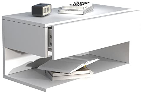 VCM Nachttisch 60x32x30 cm 1 Fach 1 Schublade Wandmontage Nachtkonsole | Ablage- und Stauraumlösung direkt neben dem Bett - praktisch fürs Schlafzimmer - für Erwachsene und Paare