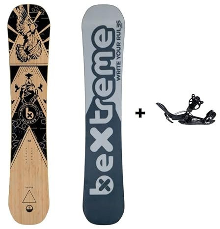 BEXTREME Tabla Snowboard Ventus 155cm con Fijaciones SP Private. Snow Freeride Freestyle Camber Tradicional Carving Ecologico de Bambu y Madera para Hombre y Mujer (Fijaciones SP Private M)