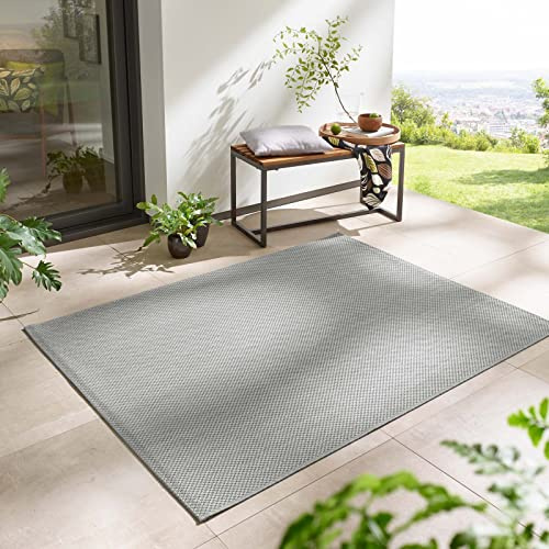 Taracarpet In- & Outdoor Teppich Wetterfest Wohnzimmer Balkon Küchenteppich Flachgewebe sisaloptik meliert Einfarbig Uni Silber grau 240x340 cm