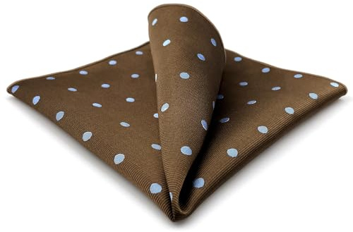 S&W SHLAX&WING Pañuelos de Bolsillo para Hombre Marrón con Lunares Azules para Trajes Regalo Elegante