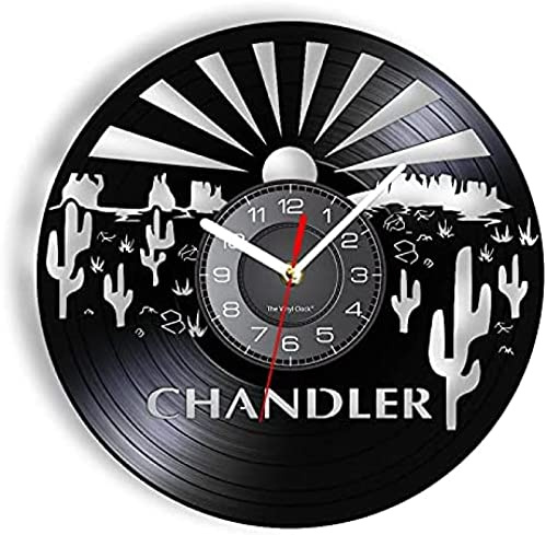 Reloj de pared silencioso de vinilo con horizonte de Arizona americano, reloj de pared de agave, plantas del desierto, cactus, desierto, oasis Art W