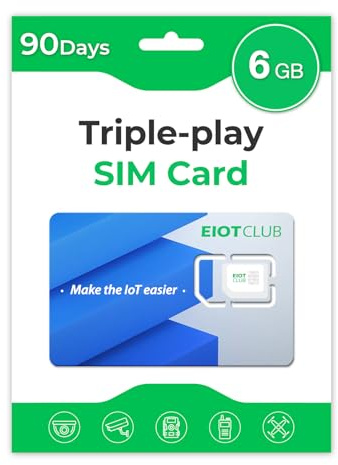 EIOTCLUB Scheda SIM solo dati, tripla riproduzione, 6G, 90 giorni, perfetta per telecamere di sicurezza cellulare 4G, solari e da caccia e dispositivi IoT (copertura USA, taglio 3 in 1)
