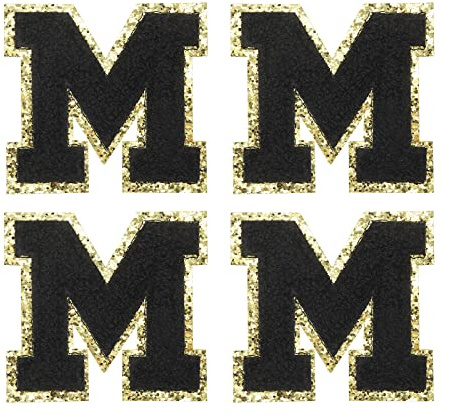 sourcing map 4Stück Aufbügler Buchstaben Patches Schwarz M Alphabet Dekorativ Reparatur Bestickte Aufnäher Chenille Alphabet Patches zum Aufbügeln für Kleidung Schuhe Hüte Rucksäcke