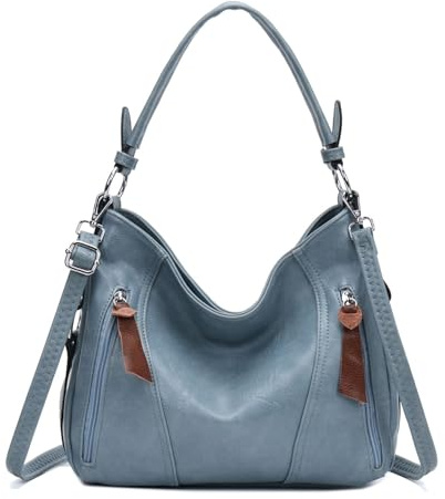 ITALYSHOP24 OBC Damen Tasche Shopper Hobo-Bag Schultertasche Leder Optik Umhängetasche Handtasche Crossover Reisetasche Beuteltasche Handtasche Hellblau