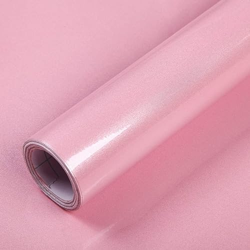 Mercoy Sticky Back Plastic Vinyl Wrap Pink Self Adhesive Wallpaper | 40X300cm Gloss Glitter Contact Paper Waterproof Removable Peel and Stick Wallpaper for Kitchen Bathroom Furniture Sticker