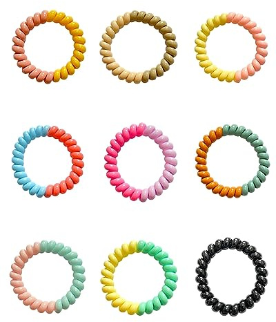 9pcs Set Colourful Spiral Hair Ties Elastic Hair Bands Spiral Ponytail Holders Hair Styling Telephonic Cord Bobbles Hairbands for Women Girls Accessories (Multicoloured)