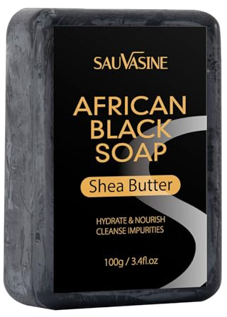 BHUEHSS natürliche afrikanische Schwarze Seife, Bio-Seifenstücke, Handseife, Gesichtsseife, Reinigungsmittel, nährende, dreifach gemahlene Seife für Frauen und Männer