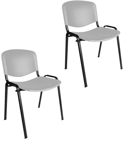 Topsit Büro & More 2er Set Besucherstühle, stapelbarer Konferenzstuhl, mit Sitz und Rückenlehne aus Kunststoff. (Grau)