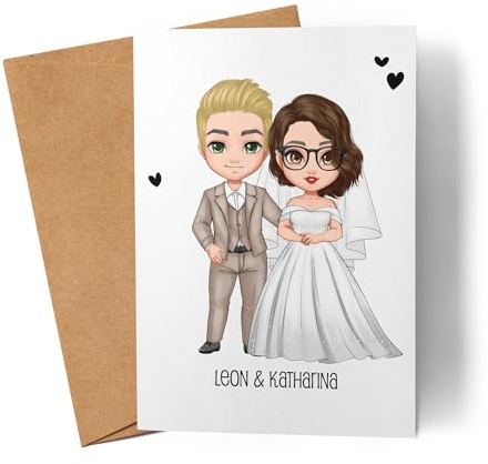 Kiddle-Design Personalisierte Hochzeitskarte | Karte zur Hochzeit mit Namen | Brautpaar Grußkarte als Geldgeschenk Paar Hochzeitstag Hochzeitsauto