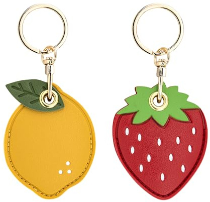 NyxSeat Lot de 2 porte-clés en cuir Citron Fraise Fruit Porte-clés en Cuir Métal Mini Porte-clés Mignon Accessoire Créatif Personnalisé Housse de Protection pour Clé, Jaune et rouge.