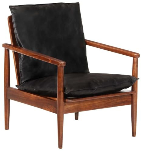 vidaXL Sessel, Ledersessel mit Vintage Design, Sofasessel mit Armlehnen, Vintage Sessel Loungesessel TV Sessel, Schwarz Echtleder Massivholz Akazie