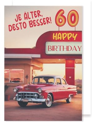 AvanCarte 60 Geburtstag Karte Grußkarte Oldtimer Je älter desto besser Foliendruck 16x11cm