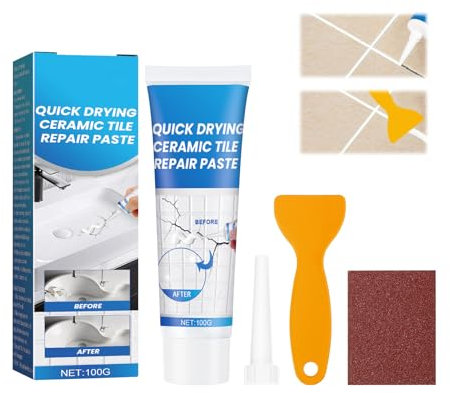 HapDeFu Fliesenreparaturpaste, Keramik Reparaturset, Reparaturmittel für keramische Fliesen, Weiß, Wasserfest, Harz, 100ml