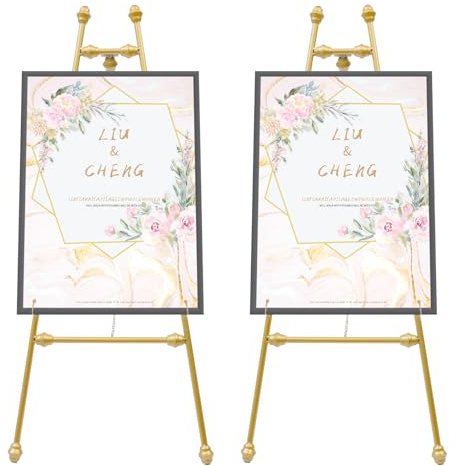 Hochzeits Staffelei Metall Display Gold Willkommensschild Zeichen Stand Tragbare Boden Staffelei für Hochzeitsschild Poster Künstlerbedarf, 2 Stück