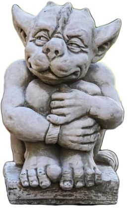 Darthome Stone Gargoyle Sculpture Statue 18cm Antique Grey Gothic Gremlin Garden Ornament Square Base