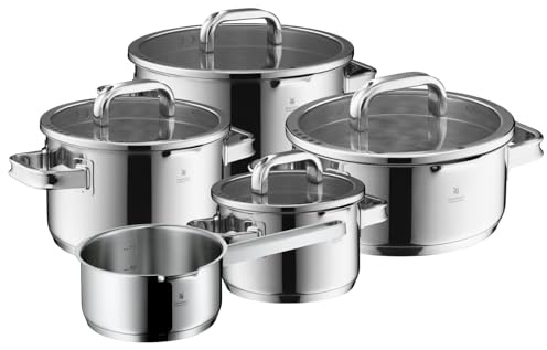 WMF Function 4 Advanced Topfset Induktion 5-teilig, Glasdeckel mit 4 Abgießfunktionen, Cromargan Edelstahl poliert, Induktionstöpfe, Innenskalierung, silber