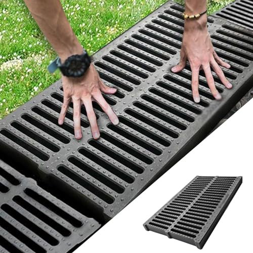 Entwässerungsrinne Quadratischer Abflussdeckel aus Polymerkunststoff für Den Außenbereich, Schneidbares Abflussgitter für Hof, Garage, Einfahrt, Garten, Kellerboden-Kanaldeckel zum Blockieren(50x15x2c
