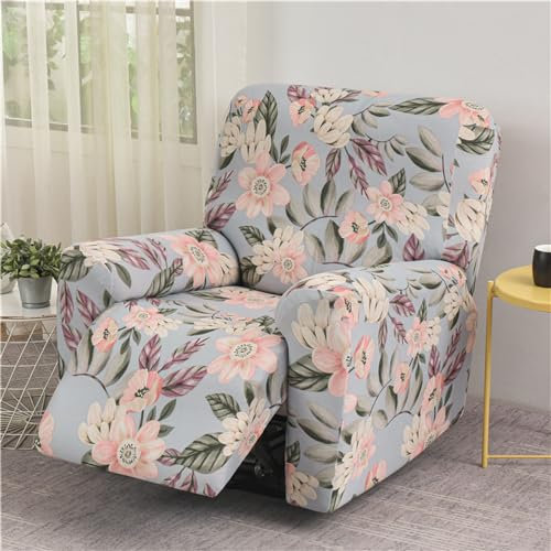 FANSU Stretchhusse für Relaxsessel Sesselbezug, 1 Sitzer Sesselschoner für Recliner Stuhl Sessel, Elegant Blumen Stretch Sofabezug, Dick Elastisch Bezug für Fernsehsessel Liege (Frühling)