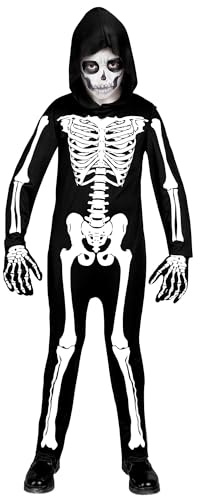 WIDMANN MILANO PARTY FASHION W Barndräkt skelett jumpsuit med huva vit glöd under UV-ljus halloweenkostym