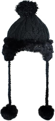 Forhome Damen Mütze mit Fleece gefüttert, Wintermütze mit Bommel und Ohrenklappen Winddichter Schal Hut 2 in 1 Frauen Flanell Schalmütze Winter Warm Ski Hat Cycling Hat Winter Strickmütze