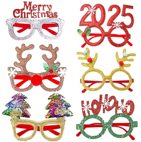 Weihnachten Brillengestell 6pcs Gläser Cartoon Nette Sortierte Kinder Partybrillen Lustige Brille für Partydekoration Rahmen Weihnachtsdekoration Brillen für Weihnachtsfeiern Neujahr Gefälligkeiten