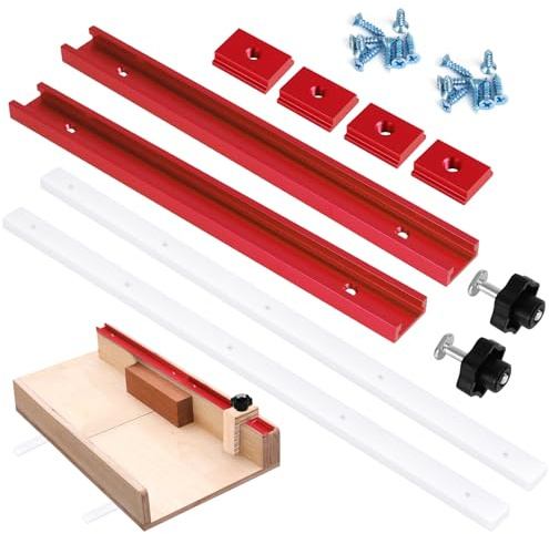 Kit de 26 piezas de trineo de corte transversal para sierra de mesa, juego de trineo de sierra de mesa con 2 pistas en T de aluminio, 2 barras de inglete UHMW, perilla y perno, tornillos para