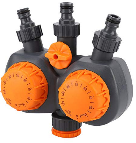 Akozon Doppelkopf-Wasserdurchflusskontrollschalter mit Mechanischer Zeitschaltuhr für den Garten – Verbindet 3 3/4-Zoll-Geräte mit Stecker und Buchse, für Bewässerungssysteme