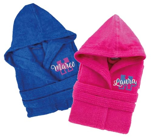 D&Vlab Accappatoi personalizzati per coppia con Nome ricamato - Accappatoio in spugna cotone con cappuccio - Idea Regalo per lui e lei Amore Love Anniversario Fidanzati