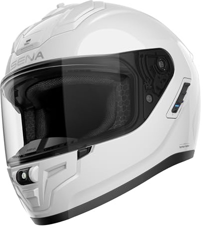 Sena Phantom Integralhelm mit integrierter Kommunikation, LED-Beleuchtung und 2. Generation Sound by Harman Kardon (Weiß glänzend, S)