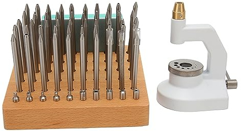 Klockreparationssatsverktyg, Legering och kompositträ Klockpressset Urmakare Smyckesstanssats med 50 Stansar och 10 Stakar för Urmakarnitningsarbete