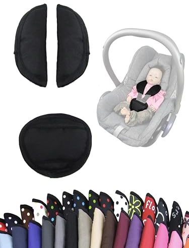 Gurtpolster [Polster-Set für Babyschalen] Autositze Kinderwagen universal Schulterpolster Set 3 Pads Gurtbezüge (schwarz)