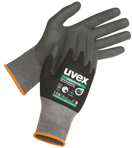 Uvex phynomic XG, 10 Paar - Montagehandschuh, Schutzhandschuh, Arbeitshandschuh - extra grip, wiederstandsfähig & feinfühlig - Schwarz, Grau - Größe 08/M