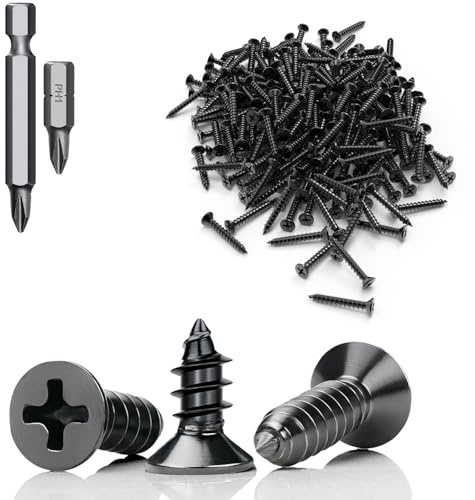 Mbsomnus 60 Stück Selbstschneidende Schrauben Schwarz M3x5 mm Schrauben Schwarz Flachkopf Edelstahl 304 Holzschrauben Screws Vollgewinde mit Schraubendreher Bit für Holzmöbel Büroausstattung DIY